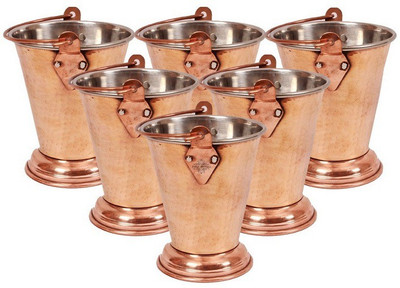 

IndianArtVilla Handmade Traditional Copper Steel Bucket - Vegetable Dish serving Restaurant Ware Hotel Ware Home Gift Item Bowl Tray Serving Set(Pack of 6)