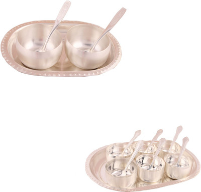 

G S Museum 3" Met Finish 2 Bowl Set with Oval Tray and Premium 6 Bowl Set with Oval Tray Bowl Spoon Tray Serving Set