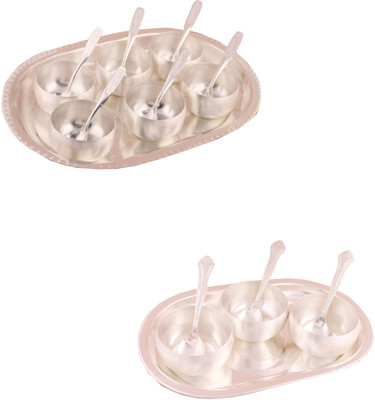

G S Museum 3" Met Finish 6 Bowl Set with Oval Tray and 3.5" Met Finish 3 Bowl Set with Oval Tray Bowl Spoon Tray Serving Set