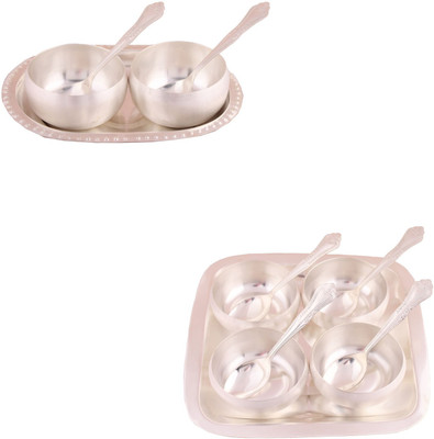 

G S Museum 3.5" Met Finish 2 Bowl Set with Oval Tray and 3.5" Met Finish 4 Bowl Set with Rectangle Tray Bowl Spoon Tray Serving Set