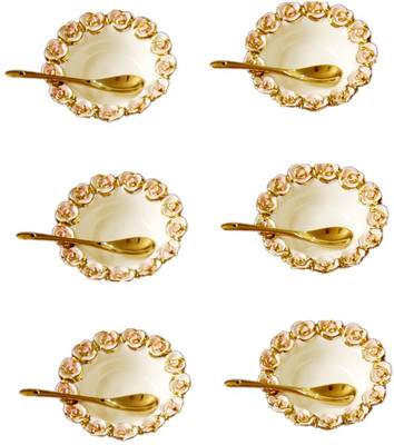 

White Gold Bowl Spoon Serving Set(Pack of 12)