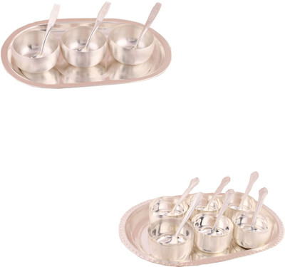 

G S Museum 3" Met Finish 3 Bowl Set with Oval Tray and Premium 6 Bowl Set with Oval Tray Bowl Spoon Tray Serving Set