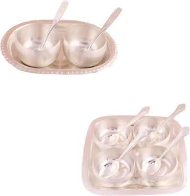 

G S Museum 3" Met Finish 2 Bowl Set with Oval Tray and 3.5" Met Finish 4 Bowl Set with Rectangle Tray Bowl Spoon Tray Serving Set