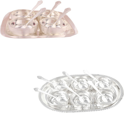 

G S Museum Premium 4 Bowl Set with Rectangle Tray and 6 Manchurian Bowl Set with Oval Tray Bowl Spoon Tray Serving Set