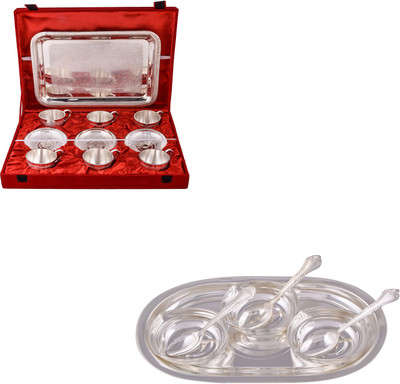 

G S Museum 6 Cup Plate Set with Tray and 2 Square Bowl with Spoon and Tray Bowl Spoon Tray Serving Set(Pack of 18)