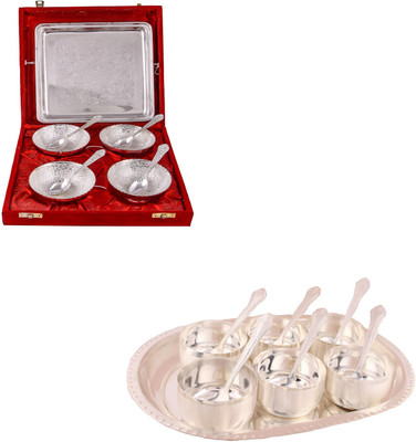 

G S Museum 4 Flower Bowl with Spoon and Tray and Premium 6 Bowl Set with Oval Tray Bowl Spoon Tray Serving Set(Pack of 16)