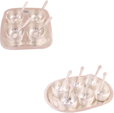 

G S Museum 3" Met Finish 4 Bowl Set with Rectangle Tray and 3.5" Met 6 Finish Bowl Set with Oval Tray Bowl Spoon Tray Serving Set