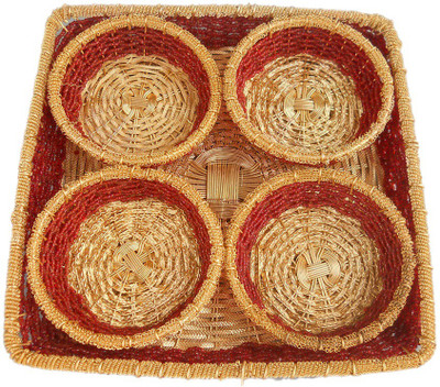 

AM VAASITI Golden Set Bowl Tray Serving Set(Pack of 5)