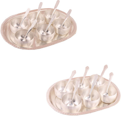 

G S Museum 3" Met Finish 6 Bowl Set with Oval Tray and 3.5" Met 6 Finish Bowl Set with Oval Tray Bowl Spoon Tray Serving Set