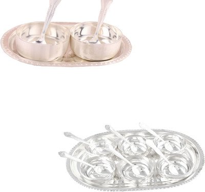 

G S Museum Premium 2 Bowl Set with Oval Tray and 6 Manchurian Bowl Set with Oval Tray Bowl Spoon Tray Serving Set