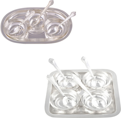 G S Museum 3 Square Bowl with Spoon and Tray and 4 Manchurian Bowl Set with Oval Tray Bowl Spoon Tray Serving Set