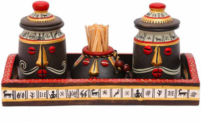 

Indikala Salt and Pepper Shaker & Toothpick Holder on Tray Bowl Tray Serving Set(Pack of 4)
