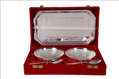 

JT International German Silver Bowl Tray Serving Set(Pack of 5)