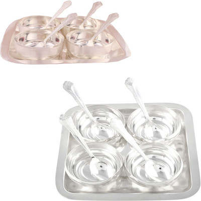 

G S Museum Premium 4 Bowl Set with Rectangle Tray and 4 Manchurian Bowl Set with Oval Tray Bowl Spoon Tray Serving Set