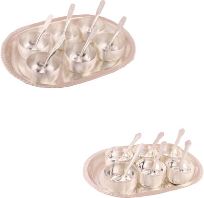 

G S Museum 3" Met Finish 6 Bowl Set with Oval Tray and Premium 6 Bowl Set with Oval Tray Bowl Spoon Tray Serving Set