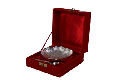 

JT International German Silver Bowl Tray Serving Set(Pack of 2)