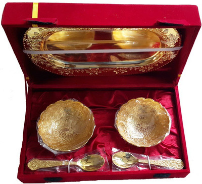 

AM VAASITI Golden Bowl Spoon Tray Serving Set(Pack of 5)