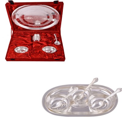 

G S Museum Small Thali Set and 3 Square Bowl with Spoon and Tray Bowl Spoon Tray Serving Set(Pack of 12)