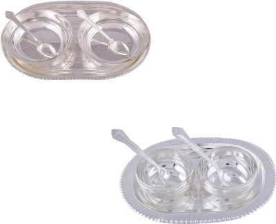

G S Museum 2 6" Bowl with Spoon and Tray and 2 Manchurian Bowl Set with Oval Tray Bowl Spoon Tray Serving Set