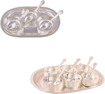 

G S Museum 3 Square Bowl with Spoon and Tray and Premium 6 Bowl Set with Oval Tray Bowl Spoon Tray Serving Set