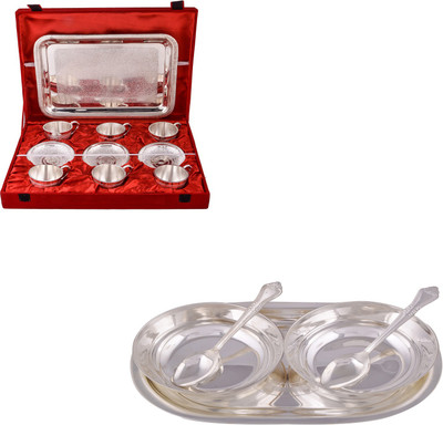 

G S Museum 6 Cup Plate Set with Tray and 2 Small Tai Loti Set Bowl Spoon Tray Serving Set(Pack of 16)