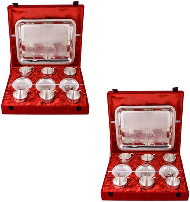 

G S Museum 6 Cup Plate Set with Tray 2 Sets Bowl Spoon Tray Serving Set(Pack of 26)