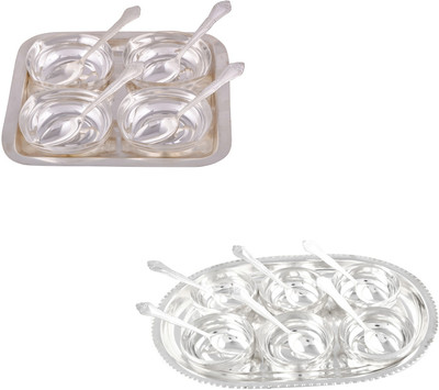 

G S Museum 4 Square Bowl with Spoon and Tray and 6 Manchurian Bowl Set with Oval Tray Bowl Spoon Tray Serving Set