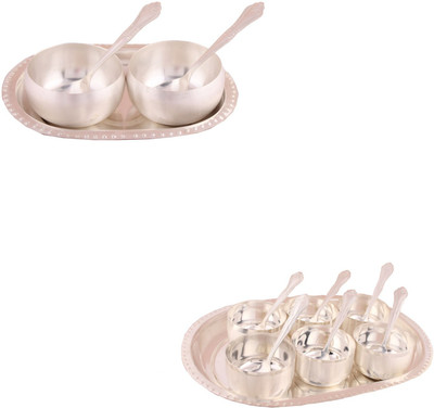 

G S Museum 3.5" Met Finish 2 Bowl Set with Oval Tray and Premium 6 Bowl Set with Oval Tray Bowl Spoon Tray Serving Set