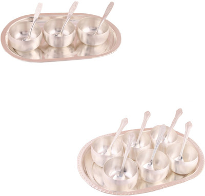 

G S Museum 3" Met Finish 3 Bowl Set with Oval Tray and 3.5" Met 6 Finish Bowl Set with Oval Tray Bowl Spoon Tray Serving Set