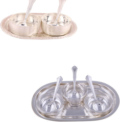 

G S Museum Premium 2 Bowl Set with Oval Tray and 3 Manchurian Bowl Set with Oval Tray Bowl Spoon Tray Serving Set