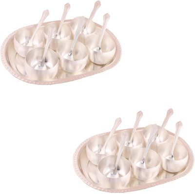 

G S Museum 3.5" Met 6 Finish Bowl Set with Oval Tray 2 sets Bowl Spoon Tray Serving Set