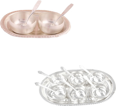

G S Museum 3" Met Finish 2 Bowl Set with Oval Tray and 6 Manchurian Bowl Set with Oval Tray Bowl Spoon Tray Serving Set