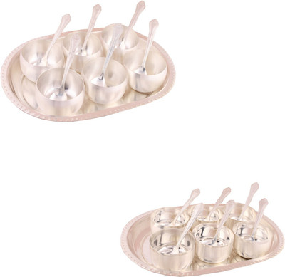 

G S Museum 3.5" Met 6 Finish Bowl Set with Oval Tray and Premium 6 Bowl Set with Oval Tray Bowl Spoon Tray Serving Set