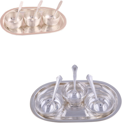 

G S Museum 3" Met Finish 3 Bowl Set with Oval Tray and 3 Manchurian Bowl Set with Oval Tray Bowl Spoon Tray Serving Set