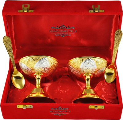 Indian Craft Villa Indian Craft Villa Metal Dessert Bowls, 4-Pieces, Gold Bowl Spoon Serving Set(Pack of 4)