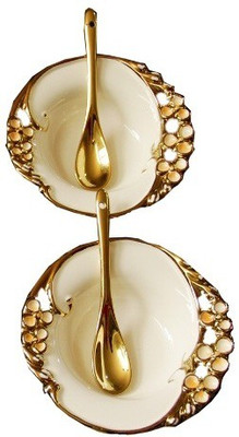 

White Gold Bowl Spoon Serving Set(Pack of 4)