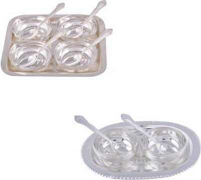 

G S Museum 4 Square Bowl with Spoon and Tray and 2 Manchurian Bowl Set with Oval Tray Bowl Spoon Tray Serving Set
