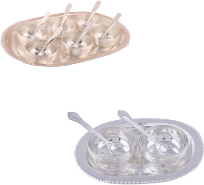 

G S Museum 3" Met Finish 6 Bowl Set with Oval Tray and 2 Manchurian Bowl Set with Oval Tray Bowl Spoon Tray Serving Set
