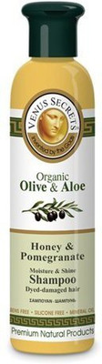 

Venus Secrets Shampoo / Organic Olive & Aloe with Honey & Pomegranate for Coloured Hair / 250ml / Venus Secrets Natural Cosmetics / Extracts of Pomegranate and Olive Protect the Colour of Dyed Hair from Fading / Offering Volume and Shine to your Hair.(250