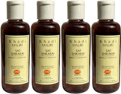 

Khadi Mauri Shikakai Sat Shampoo with Bhringraj Extracts Pack of 4 Herbal Ayurvedic Natural 210 ml each(840 ml)