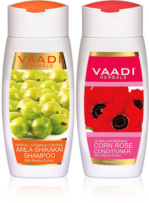 

Vaadi Herbals Amla Shikakai Shampoo - Hairfall & Damage Control With Corn Rose Conditioner (110 ml x 2)(110 ml)