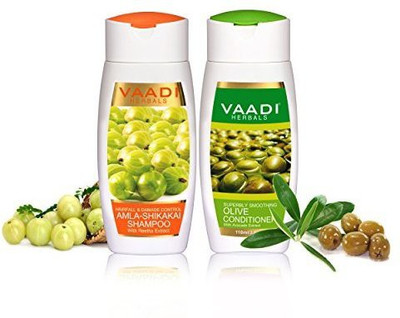 

Vaadi Herbals Amla with Shikakai & Reetha Shampoo and Olive Conditioner -  Hair Fall & Damage Control Shampoo -  ALL Natural -  Paraben Free -  Suitable for All Hair Types - Each Pack of 110ml - Vaadi Herbals(110 ml)