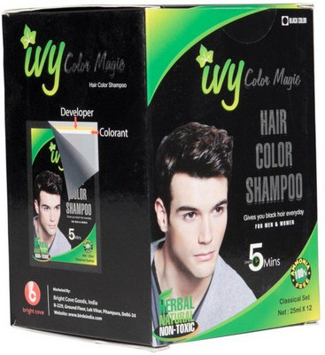 

IBS Black hair colour Magic Instant Non toxic dye 12 poches set with 12 pair of gloves(300 ml)