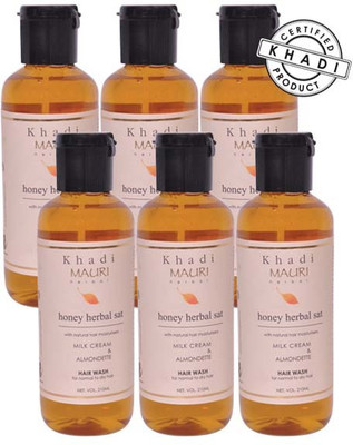 Khadi Mauri Herbal Honey Shampoo - Pack of 6 -Premium Natural(1260 ml)