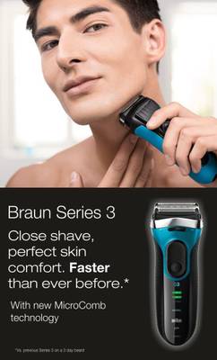 Braun Electric Wet & Dry Foil 3080 Shaver For Men (Black, Blue) 