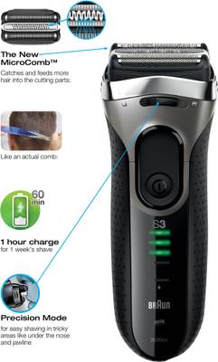 Braun Electric Wet & Dry Foil 3080 Shaver For Men (Black, Blue) 