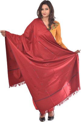 WEAVERS VILLA Acrylic Blend Woven Women Shawl(Red, Maroon)