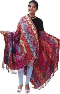 Japroz Pure Wool Self Design Women Shawl(Red, Blue)