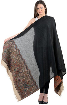 

Royal Kashmir Wool Floral Print Women's Shawl(Black