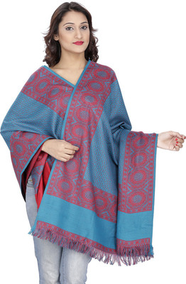 

Indo Essence Wool Embroidered Women's Shawl(Multicolor), Blue-red